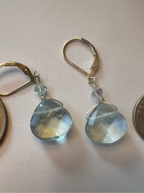 Light Blue Crystal Briolette Drop Earrings with Lever-Backs